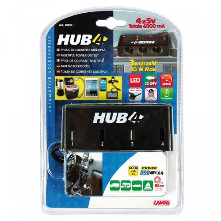 Αντάπτορας Αναπτήρα Τριπλός με 4 USB 12/24V με καλώδιο 85cm Αντάπτορας Αναπτήρα Τριπλός με 4 USB 12/24V με καλώδιο 85cm