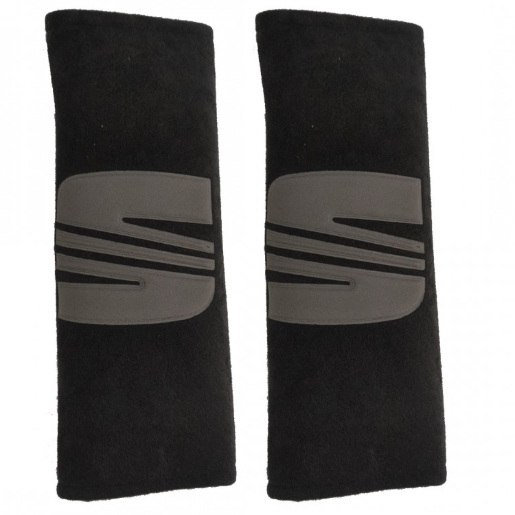SEAT ΜΑΞΙΛΑΡΑΚΙΑ ΓΙΑ ΖΩΝΗ ΑΣΦΑΛΕΙΑΣ 21 X 7,5 cm ΣΕ ΜΑΥΡΟ ΧΡΩΜΑ ΜΕ ΓΚΡΙ LOGO - 2 ΤΕΜ.