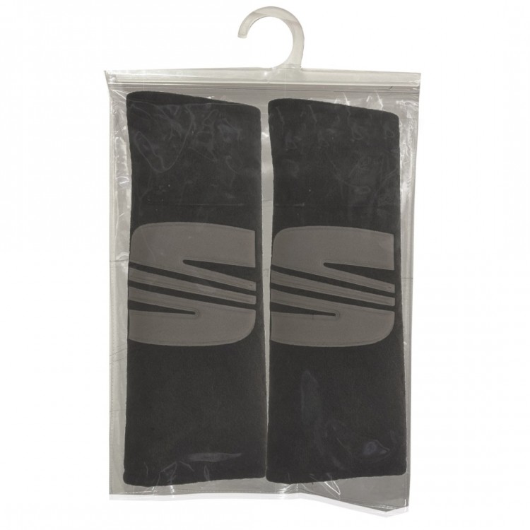 SEAT ΜΑΞΙΛΑΡΑΚΙΑ ΓΙΑ ΖΩΝΗ ΑΣΦΑΛΕΙΑΣ 21 X 7,5 cm ΣΕ ΜΑΥΡΟ ΧΡΩΜΑ ΜΕ ΓΚΡΙ LOGO - 2 ΤΕΜ.