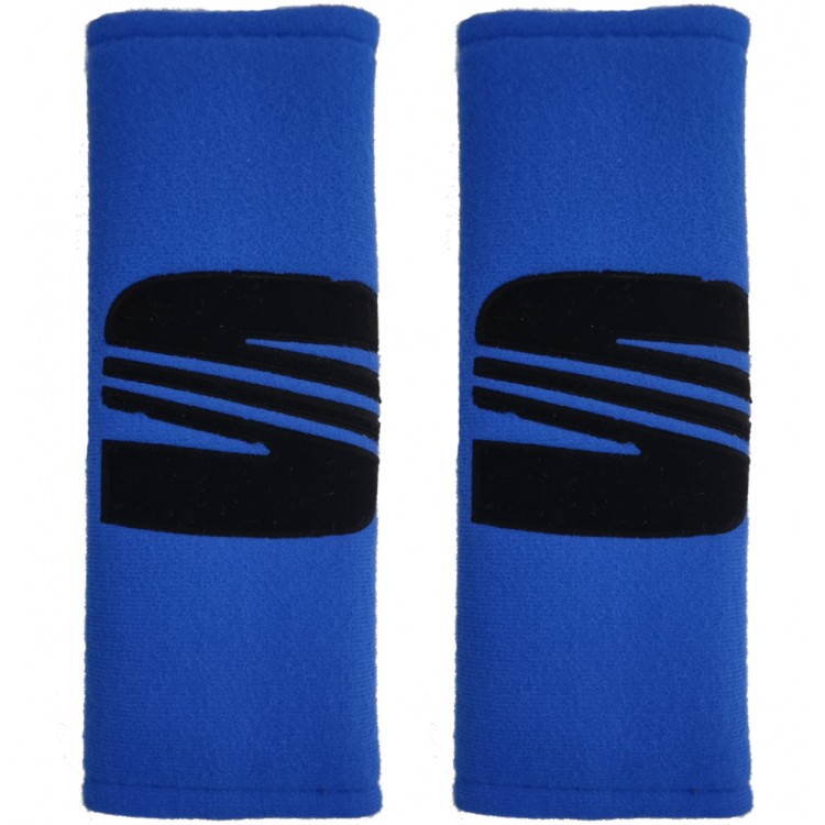 SEAT ΜΑΞΙΛΑΡΑΚΙΑ ΓΙΑ ΖΩΝΗ ΑΣΦΑΛΕΙΑΣ 21 X 7,5 cm ΣΕ ΜΠΛΕ ΧΡΩΜΑ ΜΕ ΜΑΥΡΟ LOGO - 2 ΤΕΜ.