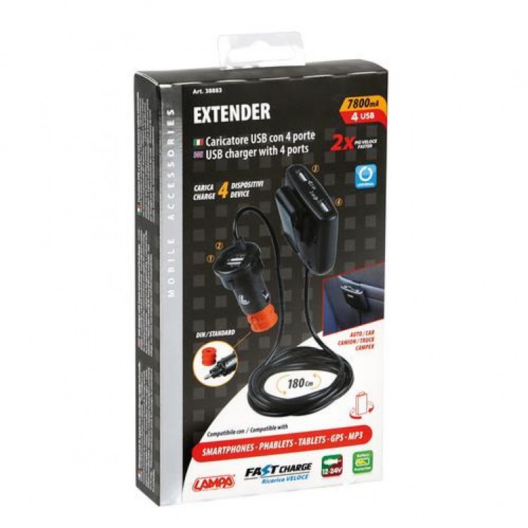 ΦΟΡΤΙΣΤΗΣ ΑΝΤΑΠΤΟΡΑΣ ΑΝΑΠΤΗΡΑ 4USB 12/24V ΜΕ ΚΑΛΩΔΙΟ 180cm 7800mA FAST CHARGE EXTENDER ΦΟΡΤΙΣΤΗΣ ΑΝΤΑΠΤΟΡΑΣ ΑΝΑΠΤΗΡΑ 4USB 12/24V ΜΕ ΚΑΛΩΔΙΟ 180cm 7800mA FAST CHARGE EXTENDER