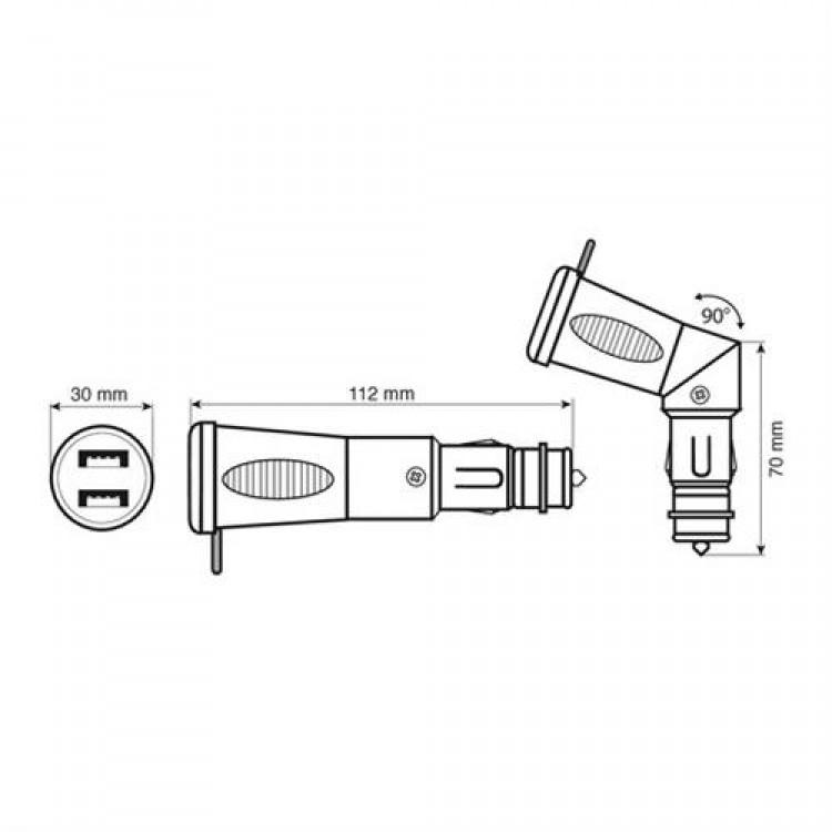 Φορτιστής Αναπτήρα με διπλό USB PLUG-IN EVO 90 μοίρες 12/24V 2,5A Φορτιστής Αναπτήρα με διπλό USB PLUG-IN EVO 90 μοίρες 12/24V 2,5A