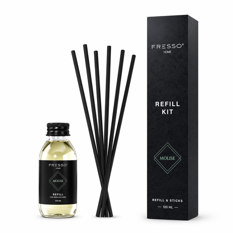 Fresso - Κιτ Αναπλήρωσης με Άρωμα Molise 100 ml Premium Home Refill Kit και 6 Μαύρα Στικ από Fiberglass για Αρωματικό Χώρου Reed Diffuser - 1 Τεμ. (390044/FRE) Fresso - Κιτ Αναπλήρωσης με Άρωμα Molise 100 ml Premium Home Refill Kit και 6 Μαύρα Στικ από Fiberglass για Αρωματικό Χώρου Reed Diffuser - 1 Τεμ. (390044/FRE)