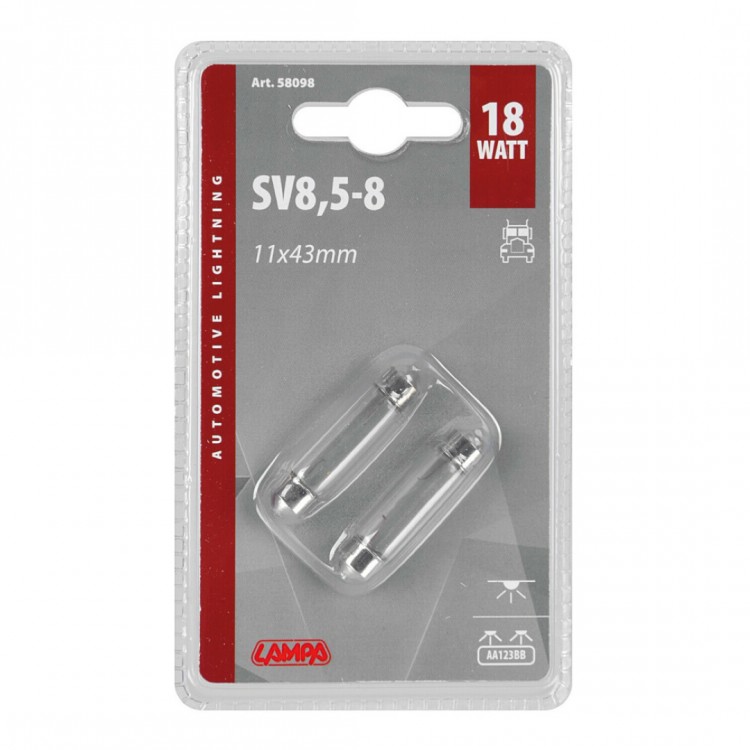 ΛΑΜΠΑΚΙΑ ΠΛΑΦΟΝΙΕΡΑΣ 24V 18W SV8,5-8 11x43mm STANDARD ΑΛΟΓΟΝΟΥ LAMPA - 2 ΤΕΜ. ΛΑΜΠΑΚΙΑ ΠΛΑΦΟΝΙΕΡΑΣ 24V 18W SV8,5-8 11x43mm STANDARD ΑΛΟΓΟΝΟΥ LAMPA - 2 ΤΕΜ.