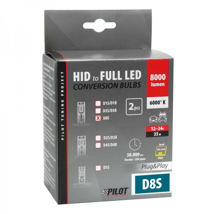 D8S 12/24V 35W 6.000K 8000lm LED SEOUL CSP-3570chips CAN BUS PLUG & PLAY LAMPA - 2ΤΕΜ. D8S 12/24V 35W 6.000K 8000lm LED SEOUL CSP-3570chips CAN BUS PLUG & PLAY LAMPA - 2ΤΕΜ.