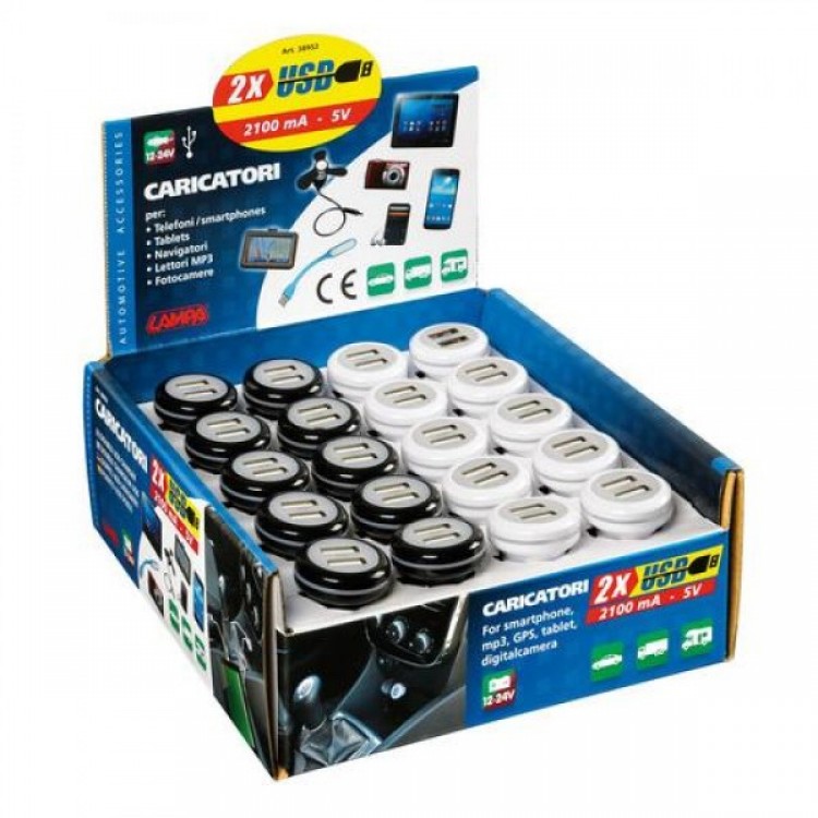 Στάντ Φορτιστές Αναπτήρα USB 12/24V 2100mA 5V- Στάντ με 20 φορτιστές Στάντ Φορτιστές Αναπτήρα USB 12/24V 2100mA 5V- Στάντ με 20 φορτιστές