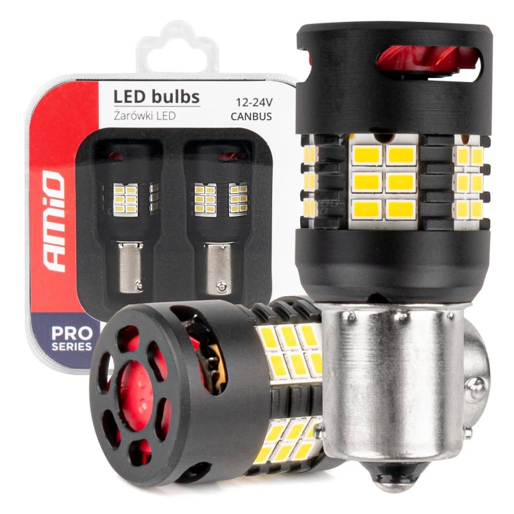 Amio - Λάμπες LED P21W βάση BA15S τύπου Pro Series τάση λειτουργίας 12/24V με 24x3020 SMD Can-bus λευκό για Επιβατικά Αυτοκίνητα και Φορτηγά - 2 τεμ. (03721/AM) Amio - Λάμπες LED P21W βάση BA15S τύπου Pro Series τάση λειτουργίας 12/24V με 24x3020 SMD Can-bus λευκό για Επιβατικά Αυτοκίνητα και Φορτηγά - 2 τεμ. (03721/AM)