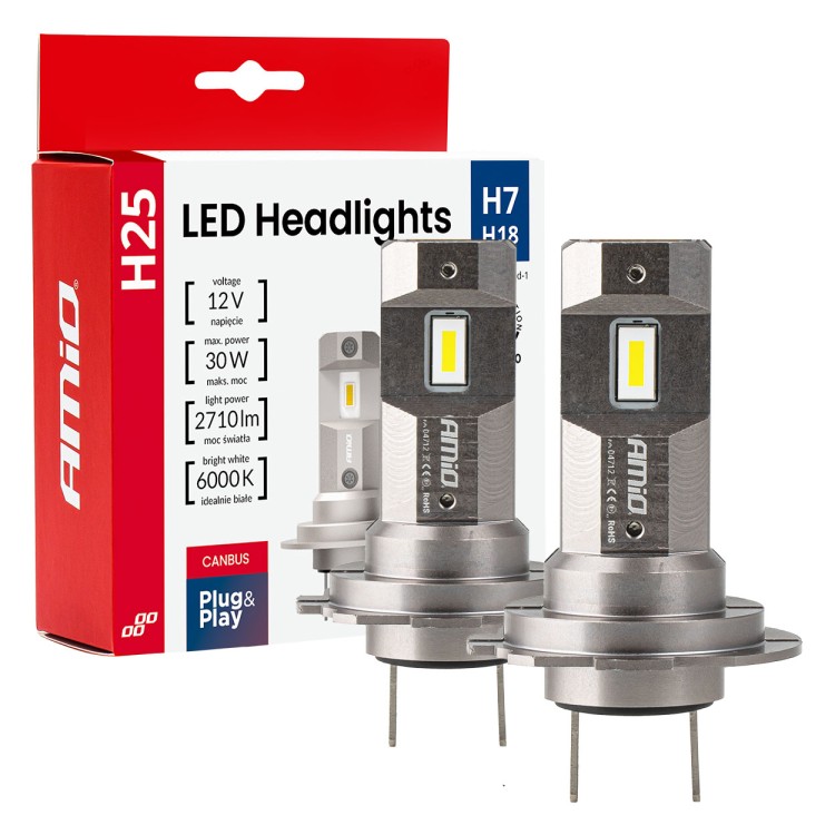 Amio - Λαμπτήρες LED Φώτων Εμπρός τύπου H7/H18 βάση PX26d/PY26d-1 τάση λειτουργίας 12V απόδοσης 30W (2710lm) Series H25 CANBUS 6000K για Επιβατικά Αυτοκίνητα - 2 τεμ. (04712/AM) Amio - Λαμπτήρες LED Φώτων Εμπρός τύπου H7/H18 βάση PX26d/PY26d-1 τάση λειτουργίας 12V απόδοσης 30W (2710lm) Series H25 CANBUS 6000K για Επιβατικά Αυτοκίνητα - 2 τεμ. (04712/AM)