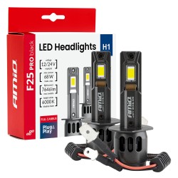 Amio - Λαμπτήρες LED F25 PRO Black Edition H1 68W 12-24V Full CAN Bus με Φωτεινότητα 7646lm σε Ψυχρό Λευκό 6000K για Επιβατικά Αυτοκίνητα & Φορτηγά - Σετ 2 τεμ. (04717/AM)