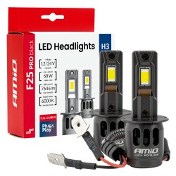 Amio - Λαμπτήρες LED F25 PRO Black Edition H3 68W 12-24V Full CAN Bus με Φωτεινότητα 7646lm σε Ψυχρό Λευκό 6000K για Επιβατικά Αυτοκίνητα & Φορτηγά - Σετ 2 τεμ. (04718/AM)