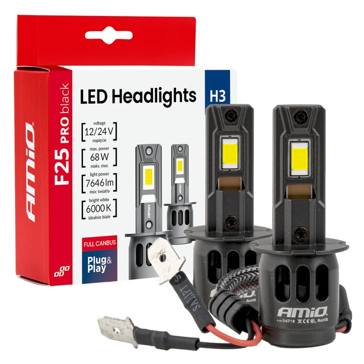 Amio - Λαμπτήρες LED F25 PRO Black Edition H3 68W 12-24V Full CAN Bus με Φωτεινότητα 7646lm σε Ψυχρό Λευκό 6000K για Επιβατικά Αυτοκίνητα & Φορτηγά - Σετ 2 τεμ. (04718/AM) Amio - Λαμπτήρες LED F25 PRO Black Edition H3 68W 12-24V Full CAN Bus με Φωτεινότητα 7646lm σε Ψυχρό Λευκό 6000K για Επιβατικά Αυτοκίνητα & Φορτηγά - Σετ 2 τεμ. (04718/AM)
