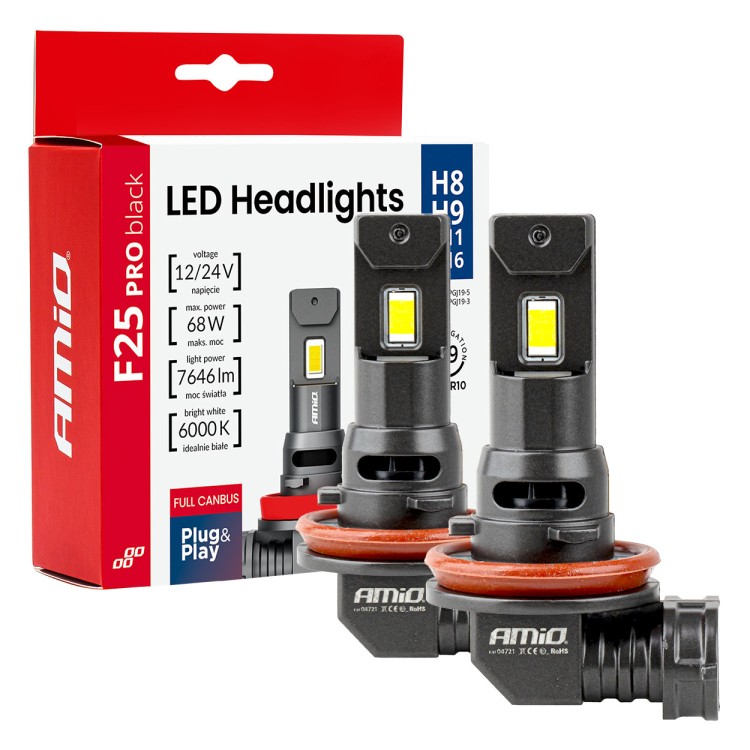 Amio - Λαμπτήρες LED F25 PRO Black Edition H8/H9/H11/H16 68W 12-24V Full CAN Bus με Φωτεινότητα 7646lm σε Ψυχρό Λευκό 6000K για Επιβατικά Αυτοκίνητα & Φορτηγά - Σετ 2 τεμ. (04721/AM) Amio - Λαμπτήρες LED F25 PRO Black Edition H8/H9/H11/H16 68W 12-24V Full CAN Bus με Φωτεινότητα 7646lm σε Ψυχρό Λευκό 6000K για Επιβατικά Αυτοκίνητα & Φορτηγά - Σετ 2 τεμ. (04721/AM)