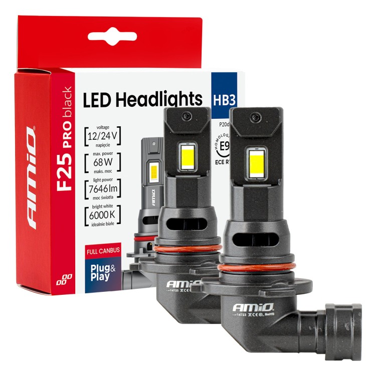 Amio - Λαμπτήρες LED F25 PRO Black Edition HB3 (9005) 68W 12-24V Full CAN Bus με Φωτεινότητα 7646lm σε Ψυχρό Λευκό 6000K για Επιβατικά Αυτοκίνητα & Φορτηγά - Σετ 2 τεμ. (04722/AM) Amio - Λαμπτήρες LED F25 PRO Black Edition HB3 (9005) 68W 12-24V Full CAN Bus με Φωτεινότητα 7646lm σε Ψυχρό Λευκό 6000K για Επιβατικά Αυτοκίνητα & Φορτηγά - Σετ 2 τεμ. (04722/AM)