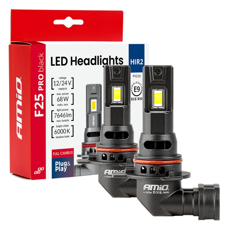 Amio - Λαμπτήρες LED F25 PRO Black Edition HIR2 (9012) 68W 12-24V Full CAN Bus με Φωτεινότητα 7646lm σε Ψυχρό Λευκό 6000K για Επιβατικά Αυτοκίνητα & Φορτηγά - Σετ 2 τεμ. (04724/AM) Amio - Λαμπτήρες LED F25 PRO Black Edition HIR2 (9012) 68W 12-24V Full CAN Bus με Φωτεινότητα 7646lm σε Ψυχρό Λευκό 6000K για Επιβατικά Αυτοκίνητα & Φορτηγά - Σετ 2 τεμ. (04724/AM)