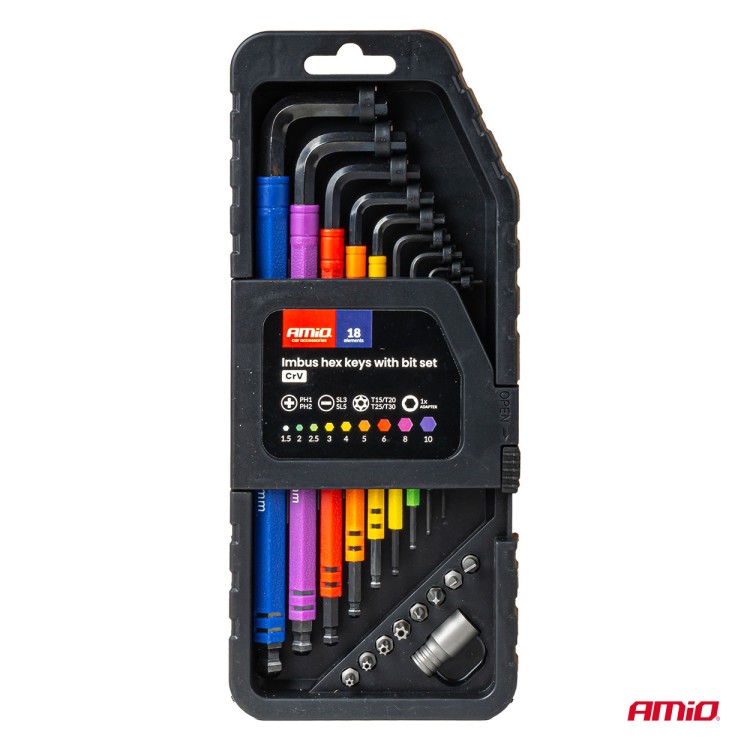 Amio – Κλειδιά Allen Imbus CR-V 1.5-10mm με Μύτες & Αντάπτορα Heavy Duty για Σταθερή Τοποθέτηση Εργαλείου & Καθημερινή Χρήση – Σετ 18 Τεμ. (04787/AM) Amio – Κλειδιά Allen Imbus CR-V 1.5-10mm με Μύτες & Αντάπτορα Heavy Duty για Σταθερή Τοποθέτηση Εργαλείου & Καθημερινή Χρήση – Σετ 18 Τεμ. (04787/AM)