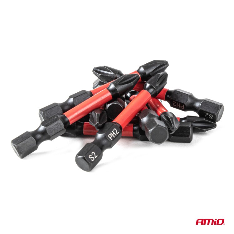 Amio – Μύτες Στρέψης Torsion PH2 HEX 1/4" 50mm Heavy Duty για Σταθερή Τοποθέτηση Εργαλείου & Καθημερινή Χρήση – Σετ 10 Τεμ. (04784/AM)