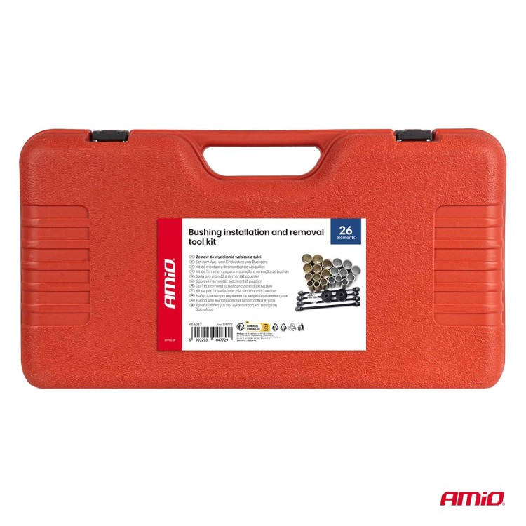 Amio – Σετ Εργαλείων Ρουλεμάν Τροχού & Silent Blocks Heavy Duty για Αφαίρεση και Εγκατάσταση με Ασφαλή Χρήση – Σετ 26 Τεμ. (04772/AM) Amio – Σετ Εργαλείων Ρουλεμάν Τροχού & Silent Blocks Heavy Duty για Αφαίρεση και Εγκατάσταση με Ασφαλή Χρήση – Σετ 26 Τεμ. (04772/AM)