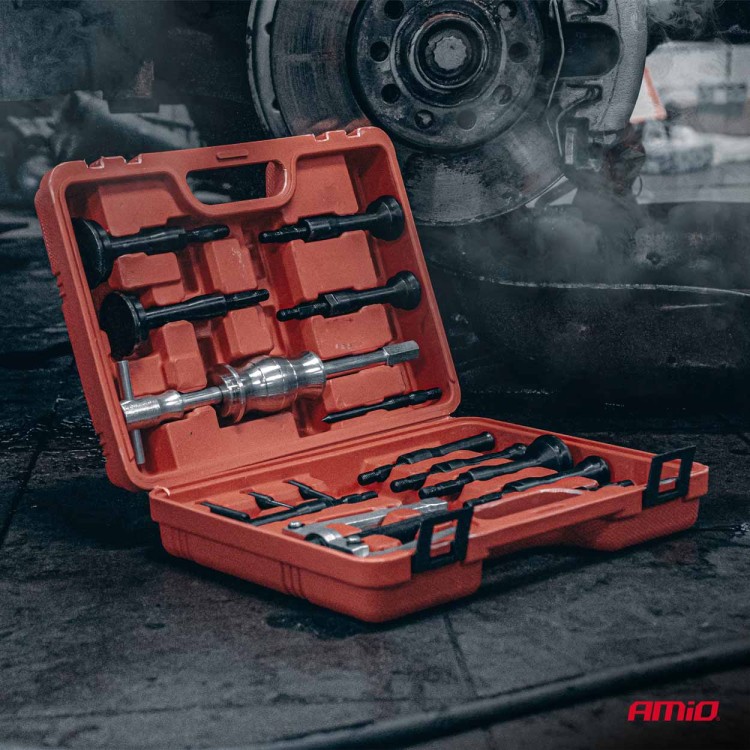 Amio – Σφυρί Κρούσης με Εξολκέα Ρουλεμάν 8-58mm Heavy Duty Dual Mode σε Βαλιτσάκι για Αφαίρεση με Υψηλή Δύναμη & Ασφαλή Χρήση – Σετ 16 Τεμ. (04758/AM) Amio – Σφυρί Κρούσης με Εξολκέα Ρουλεμάν 8-58mm Heavy Duty Dual Mode σε Βαλιτσάκι για Αφαίρεση με Υψηλή Δύναμη & Ασφαλή Χρήση – Σετ 16 Τεμ. (04758/AM)