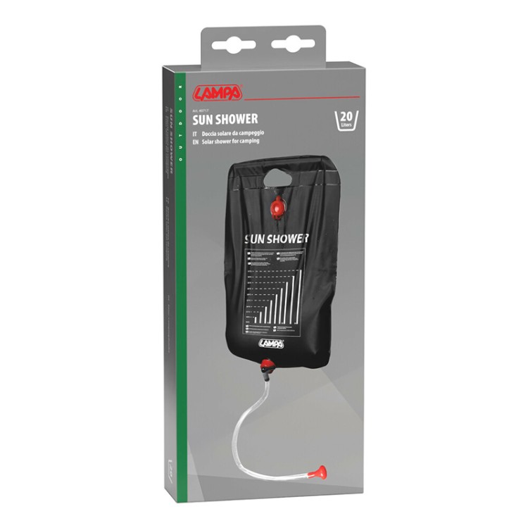 Lampa - Ηλιακό Ντους Camping Solar Shower 20 Λίτρων με Σχοινί Ανάρτησης, Ρυθμιστή Ροής και Τηλέφωνο Ντους - 1 Τεμ. (L4071.7)