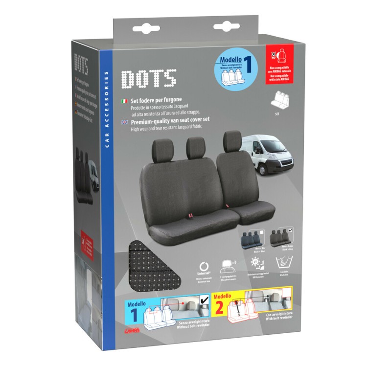 Καλύμματα Καθισμάτων Dots-1, χωρίς επανατυλικτήρα ζώνης - Μαύρο / Γκρι Καλύμματα Καθισμάτων Dots-1, χωρίς επανατυλικτήρα ζώνης - Μαύρο / Γκρι