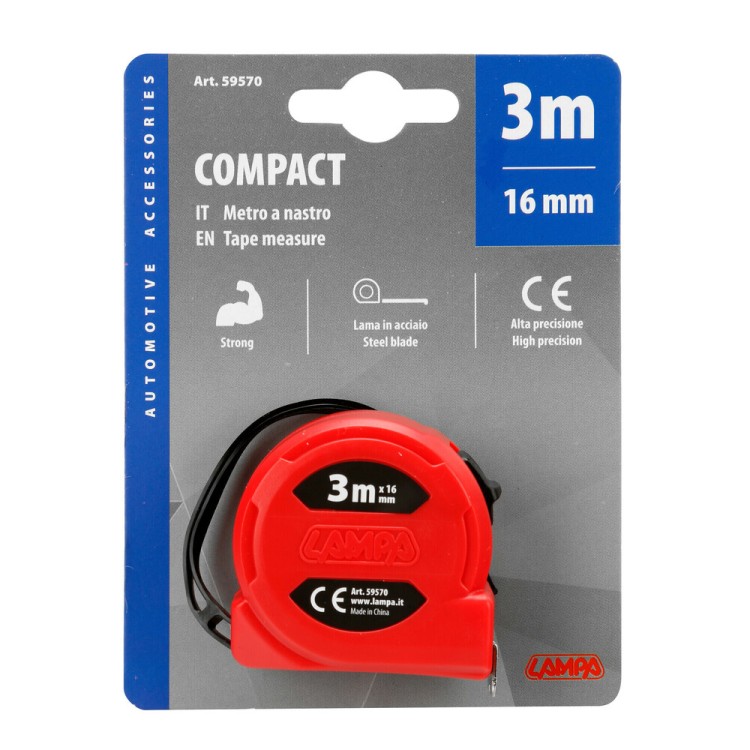 ΜΕΤΡΟΤΑΙΝΙΑ ΑΥΤΟΜΑΤΗ COMPACT 3m x16mm ΚΟΚΚΙΝΗ ΜΕ ΚΛΙΠ ΖΩΝΗΣ LAMPA - 1 ΤΕΜ. ΜΕΤΡΟΤΑΙΝΙΑ ΑΥΤΟΜΑΤΗ COMPACT 3m x16mm ΚΟΚΚΙΝΗ ΜΕ ΚΛΙΠ ΖΩΝΗΣ LAMPA - 1 ΤΕΜ.