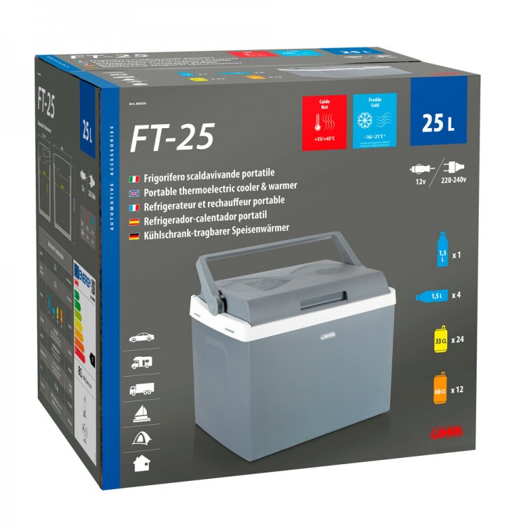 ΨΥΓΕΙΟ ΑΥΤΟΚΙΝΗΤΟΥ 12V/220V  25LT ΘΕΡΜΟΗΛΕΚΤΡΙΚΟ (ΖΕΣΤΟ /ΚΡΥΟ) 40x37,5cm ΓΚΡΙ/ΛΕΥΚΟ  FT-25 LAMPA - 1 TEM.