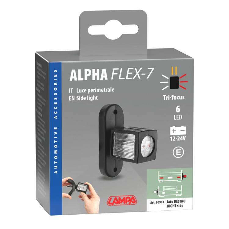 Lampa - Πλευρικός Φανός Όγκου LED Alpha Flex 7 Εύκαμπτος Δεξιός (Εμπρός/Πλάι/Πίσω) για Φορτηγά & Ρυμουλκούμενα 12-24V - 1 τεμ. (L9699.3)