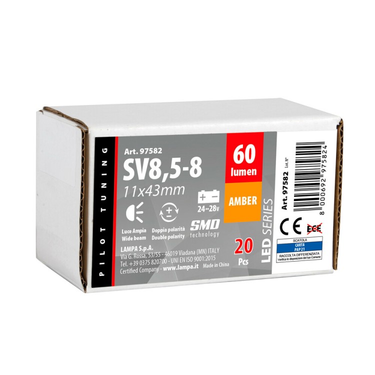 ΛΑΜΠΑΚΙ ΠΛΑΦΟΝΙΕΡΑΣ 24/28V 11x43mm 60lm 12xSMD LED ΠΟΡΤΟΚΑΛΙ ΔΙΠΛΗΣ ΠΟΛΙΚΟΤΗΤΑΣ LAMPA - 20 ΤΕΜ. ΛΑΜΠΑΚΙ ΠΛΑΦΟΝΙΕΡΑΣ 24/28V 11x43mm 60lm 12xSMD LED ΠΟΡΤΟΚΑΛΙ ΔΙΠΛΗΣ ΠΟΛΙΚΟΤΗΤΑΣ LAMPA - 20 ΤΕΜ.