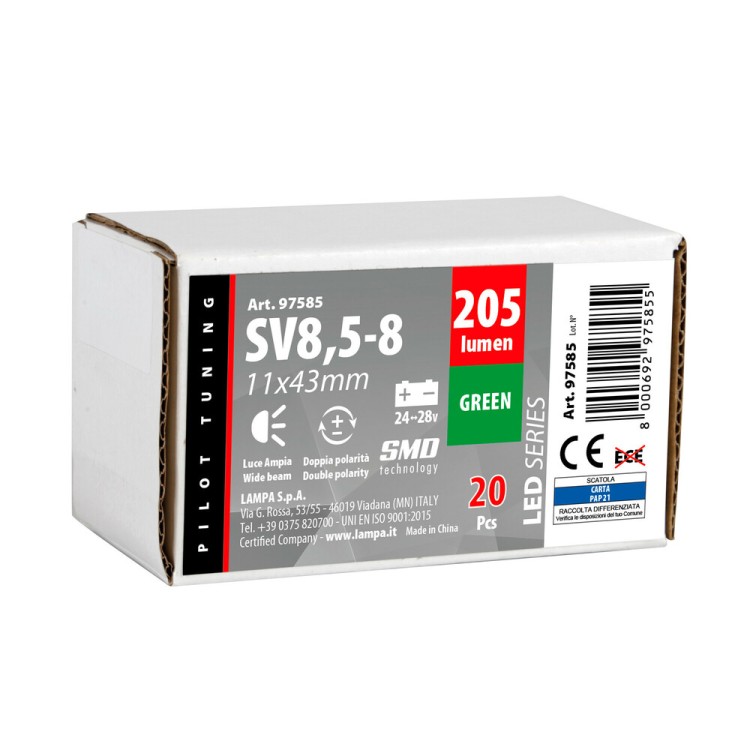 ΛΑΜΠΑΚΙ ΠΛΑΦΟΝΙΕΡΑΣ 24/28V 11x43mm 205lm 12xSMD LED ΠΡΑΣΙΝΟ ΔΙΠΛΗΣ ΠΟΛΙΚΟΤΗΤΑΣ LAMPA - 20 ΤΕΜ. ΛΑΜΠΑΚΙ ΠΛΑΦΟΝΙΕΡΑΣ 24/28V 11x43mm 205lm 12xSMD LED ΠΡΑΣΙΝΟ ΔΙΠΛΗΣ ΠΟΛΙΚΟΤΗΤΑΣ LAMPA - 20 ΤΕΜ.
