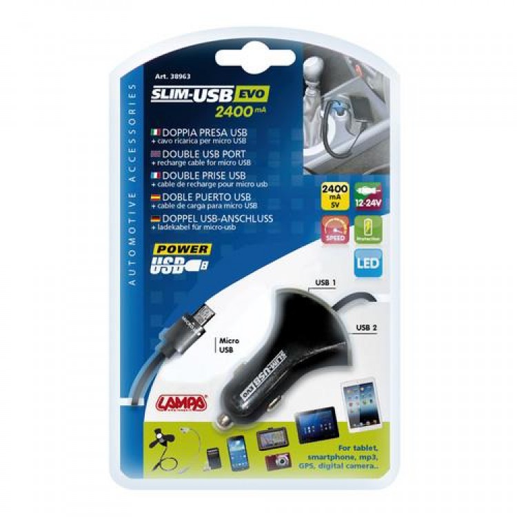 ΦΟΡΤΙΣΤΗΣ ΑΝΑΠΤΗΡΑ ΔΙΠΛΟΣ SLIM USB EVO ME ΚΑΛΩΔΙΟ 12/24V 2400mA ΦΟΡΤΙΣΤΗΣ ΑΝΑΠΤΗΡΑ ΔΙΠΛΟΣ SLIM USB EVO ME ΚΑΛΩΔΙΟ 12/24V 2400mA