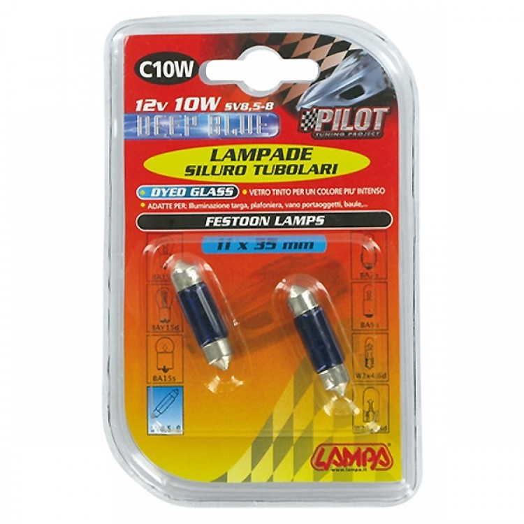 ΛΑΜΠΑΚΙΑ ΠΛΑΦΟΝΙΕΡΑΣ C10W 12V 10W SV8,5-8 (11x35mm) BLUE DYED-GLASS BLISTER - 2 ΤΕΜ.