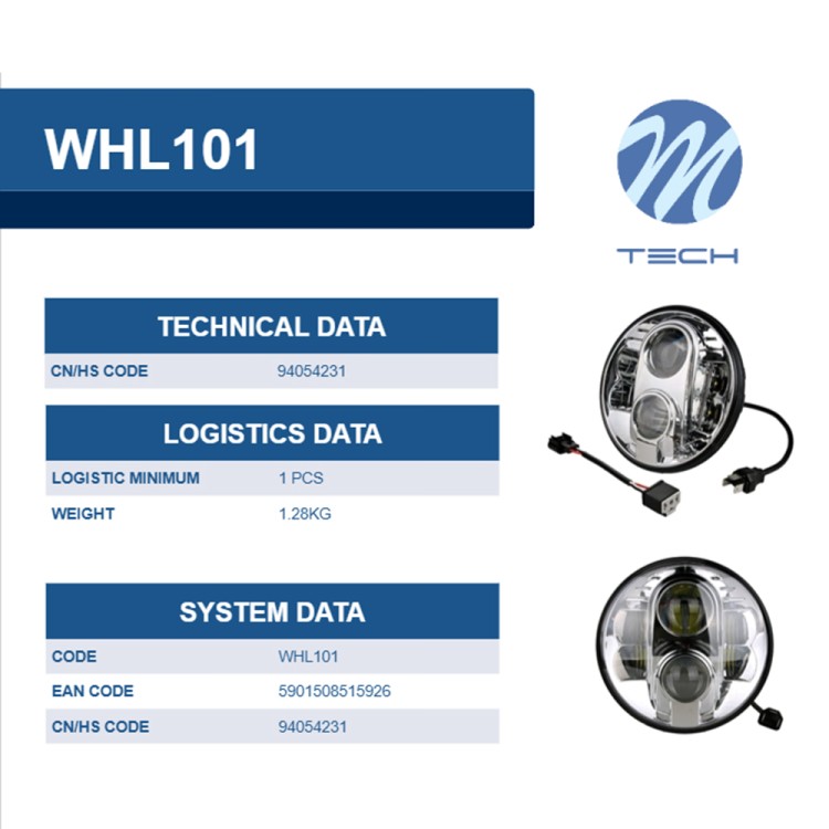 M-Tech - Στρογγυλό Φανάρι WHL101 CHROME 7'' με 8 Cree LED (XML-10W) 9-36V 6000-6500K σε Χρώμιο - 1 τεμ. (WHL101/MT) M-Tech - Στρογγυλό Φανάρι WHL101 CHROME 7'' με 8 Cree LED (XML-10W) 9-36V 6000-6500K σε Χρώμιο - 1 τεμ. (WHL101/MT)